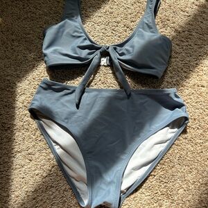Scoop Neck Tie-Front Bikini Set in Slate Blue from Shein